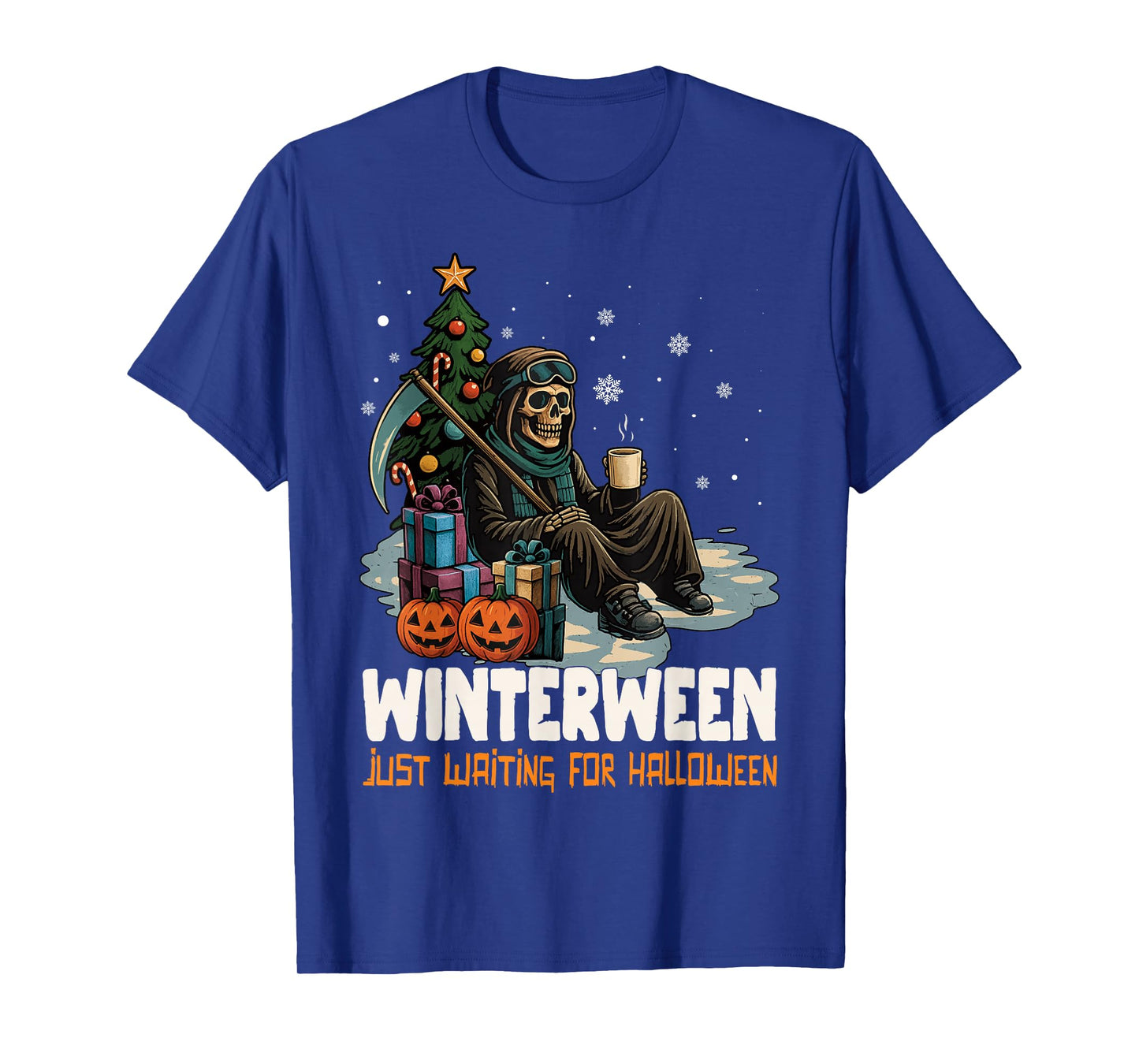 Winterween Just Waiting for Halloween Christmas Skeleton T-Shirt