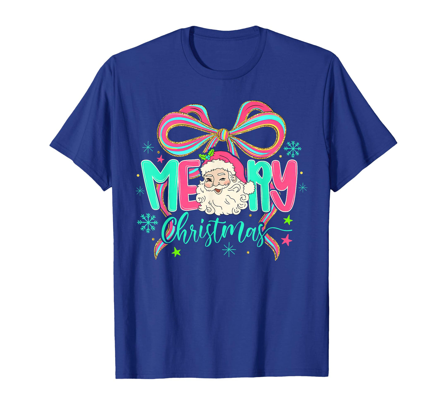 Coquette Bow Merry Christmas Xmas Santa Snowflake Holiday T-Shirt
