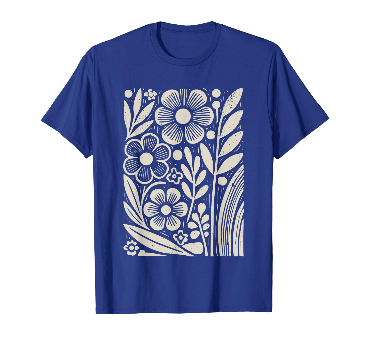 Botanical Floral Line Art Minimalist Nature Linocut Print T-Shirt