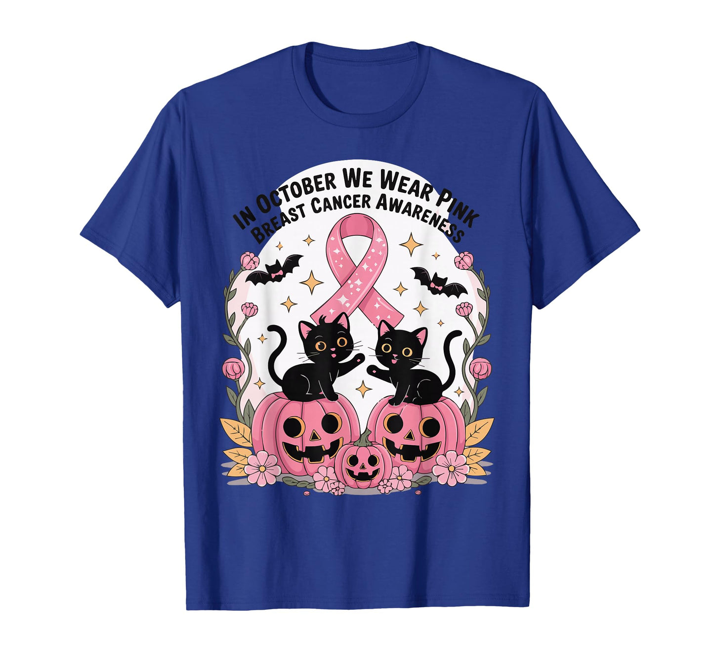 in October We Wear Pink Ghost Witch Breast Cancer Awareness T-Shirt