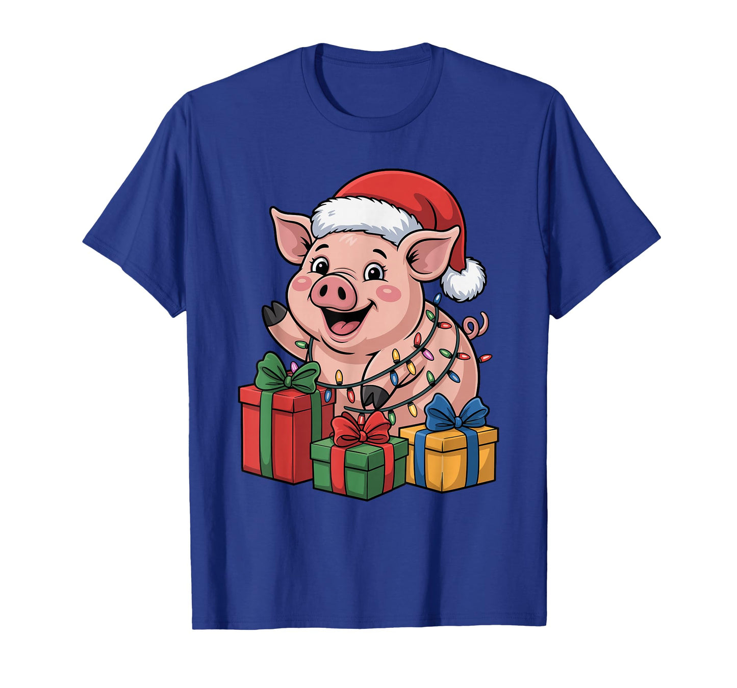 Pig Santa Hat Christmas Design Funny Farm Animal Lovers T-Shirt