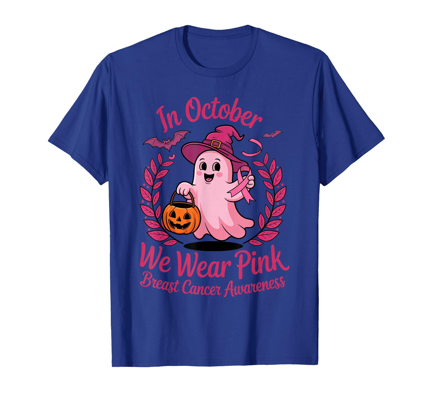Breast Cancer Awareness Cute Ghost Witch Pink Ribbon Support T-Shirt