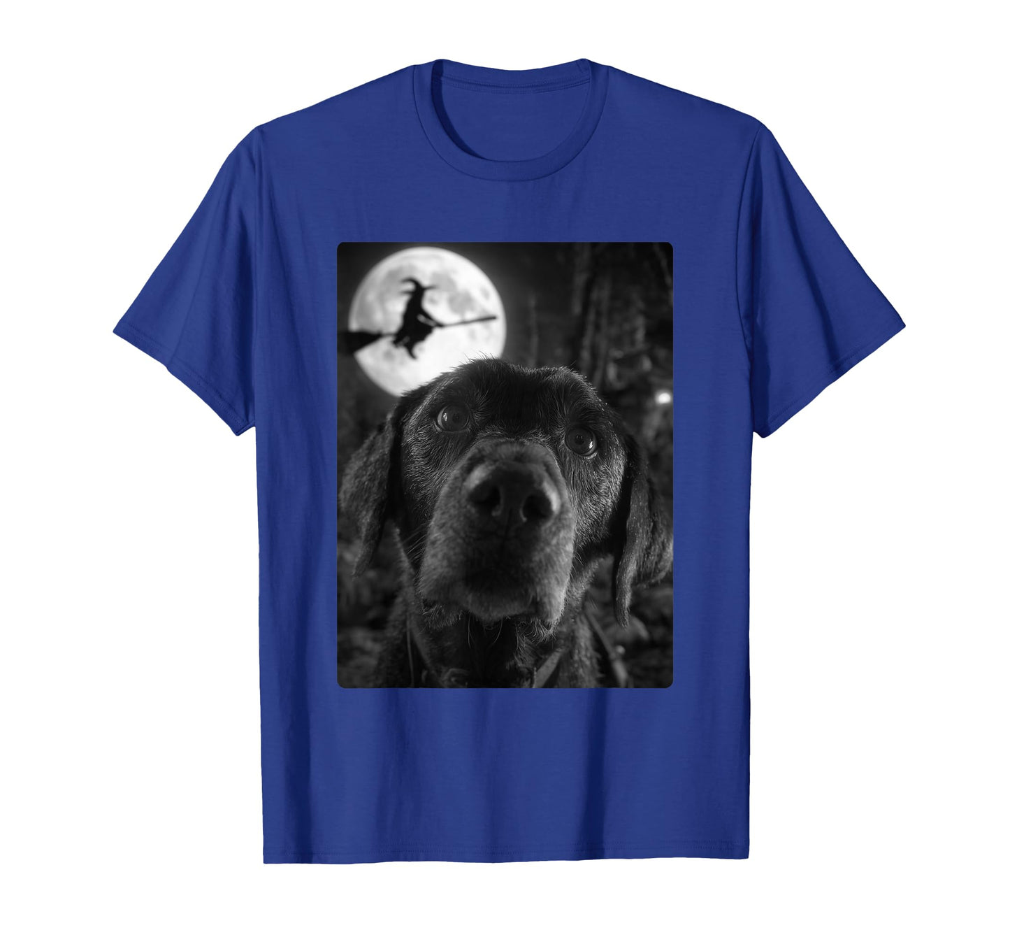 Funny Labrador Selfie Full Moon Flying Witch Halloween Dog T-Shirt