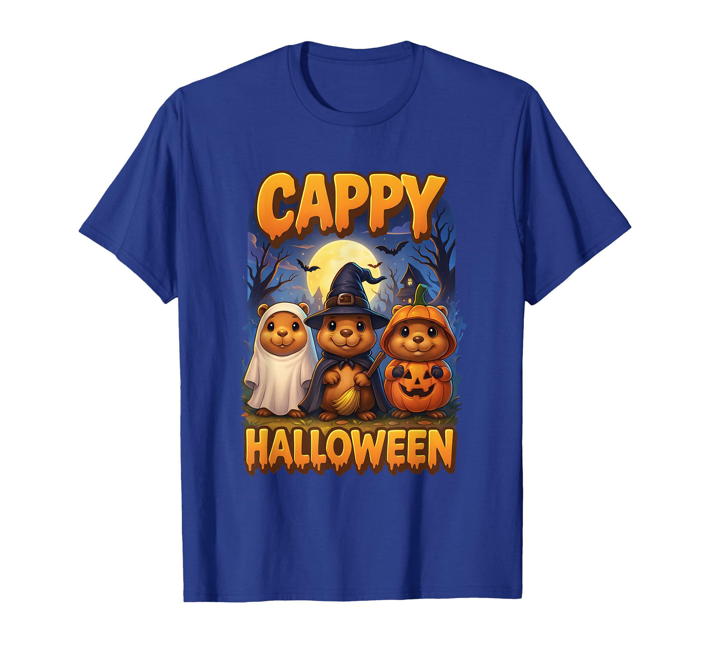 Cappy Halloween Funny Three Capybara Ghost Witch Pumpkin T-Shirt