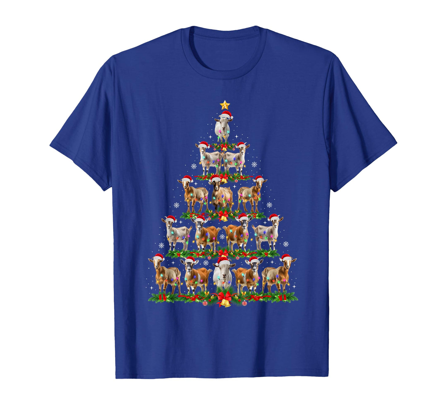 Funny Goat Christmas Tree Lights Santa Hat Xmas Pajamas T-Shirt