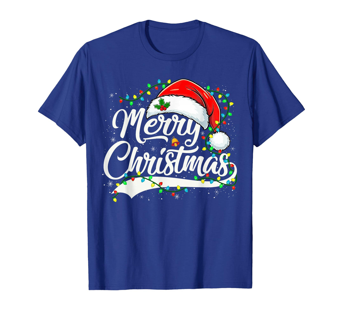 Merry Christmas Lights Red Santa Hat Xmas Family Men Women T-Shirt
