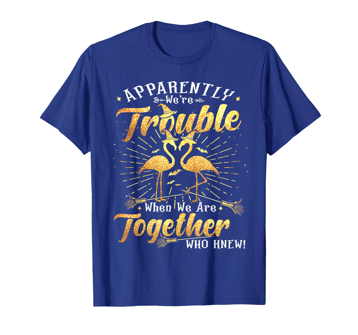 Apparently We're Trouble Flamingo Witches Halloween Witchy T-Shirt