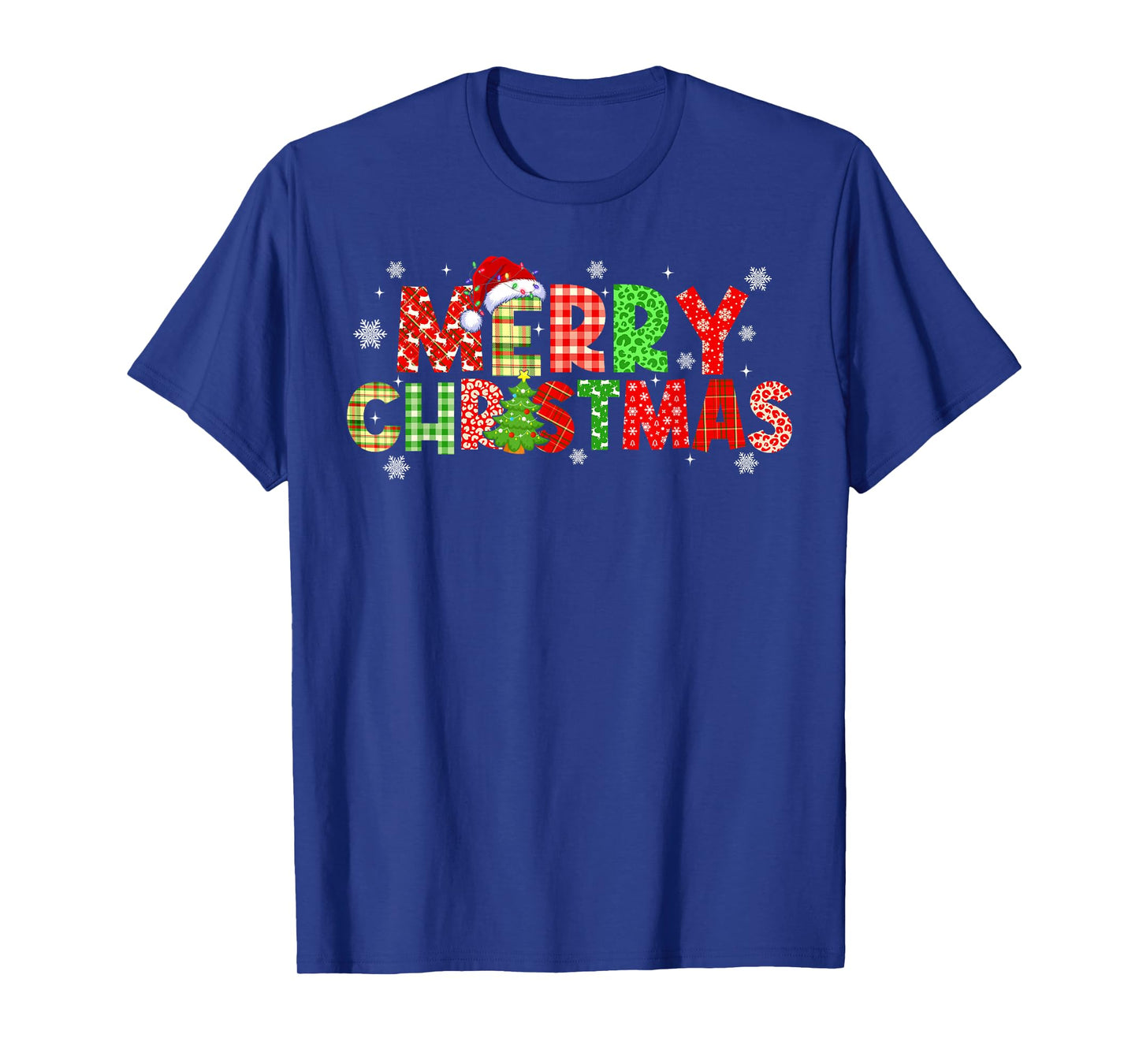 Merry Christmas Plaid Xmas Tree Santa Hat Men Women Kid T-Shirt