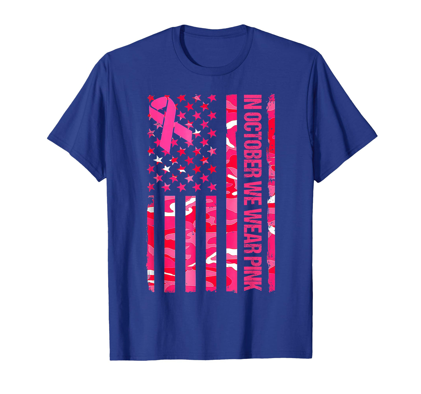 In October We Wear Pink Camo US Flag Breast Cancer Awareness T-Shirt
