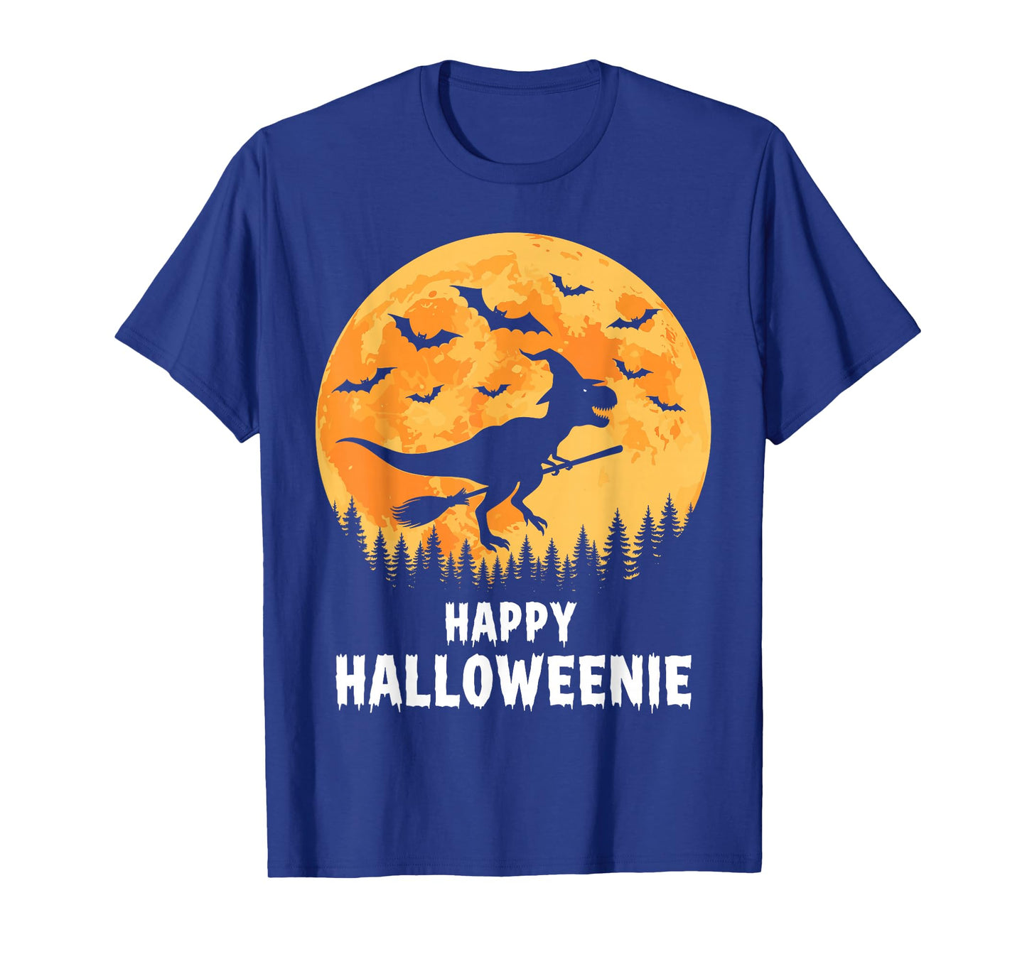 Happy Halloweenie Funny Dinosaur T Rex Flying Witch T-Shirt