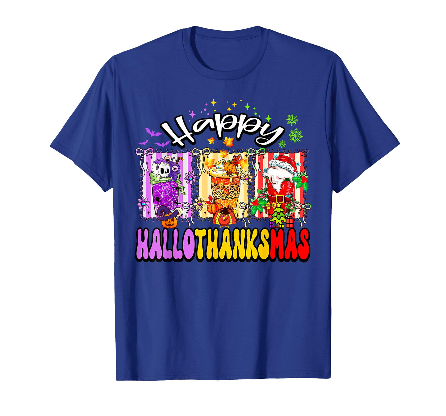 Hallothanksmas Coffee Latte Halloween Thanksgiving Christmas T-Shirt
