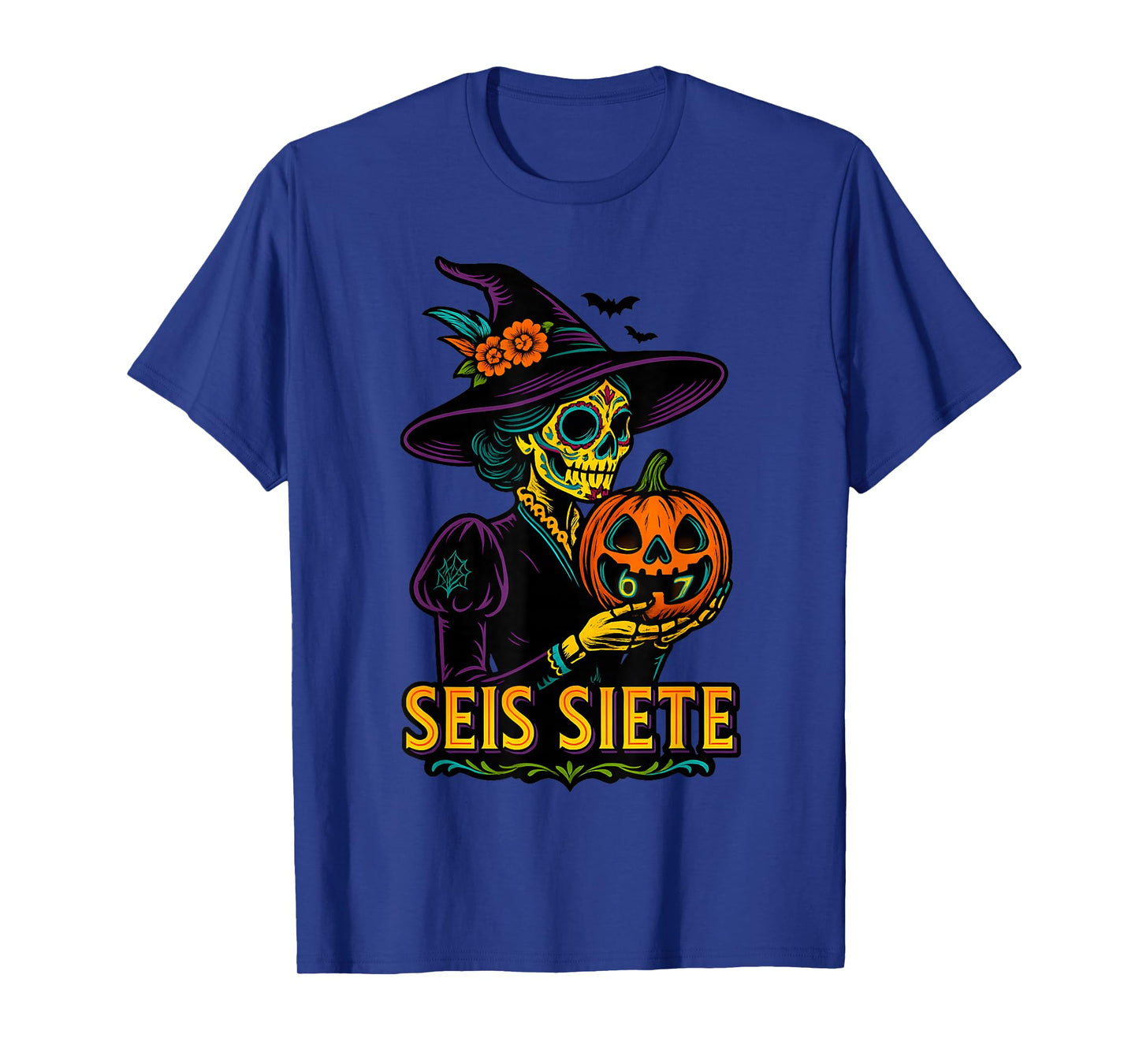 67 SEIS Siete La Catrina Witch Muertos Halloween Calaveras T-Shirt