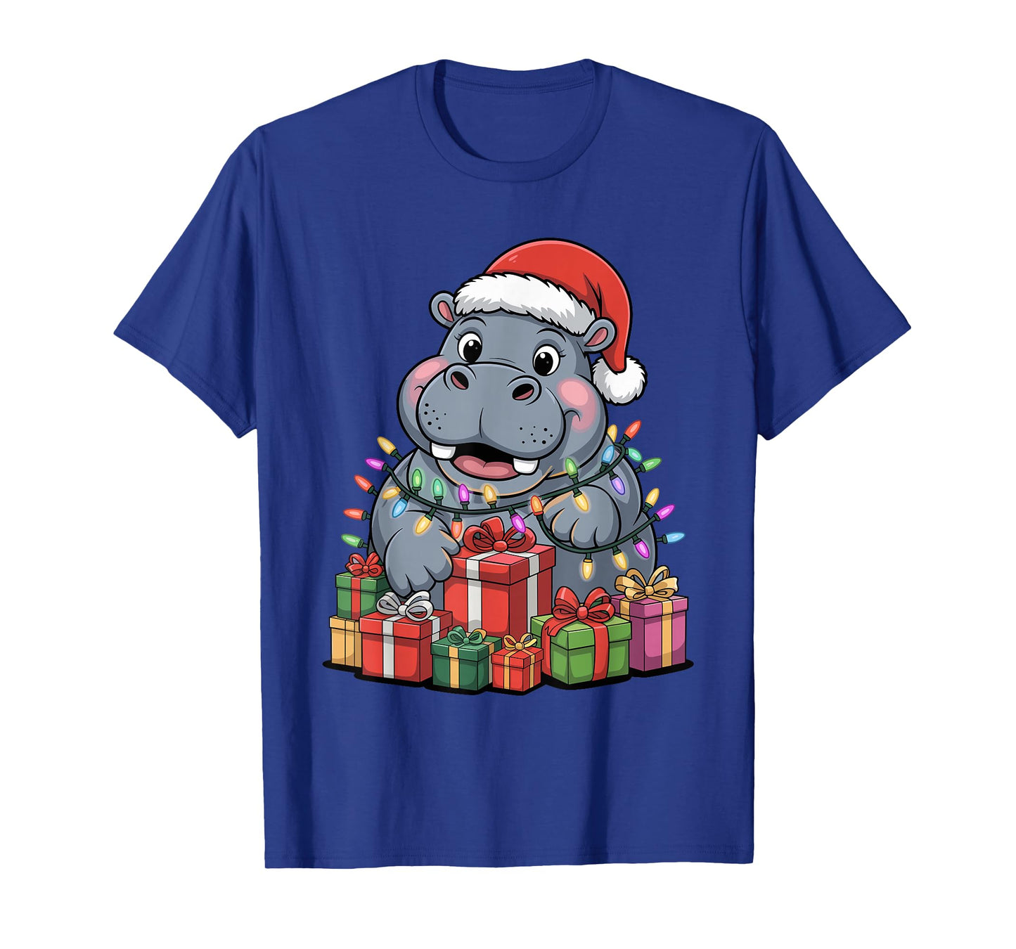 Hippopotamus Santa Hat Christmas Design Funny Animal Lovers T-Shirt