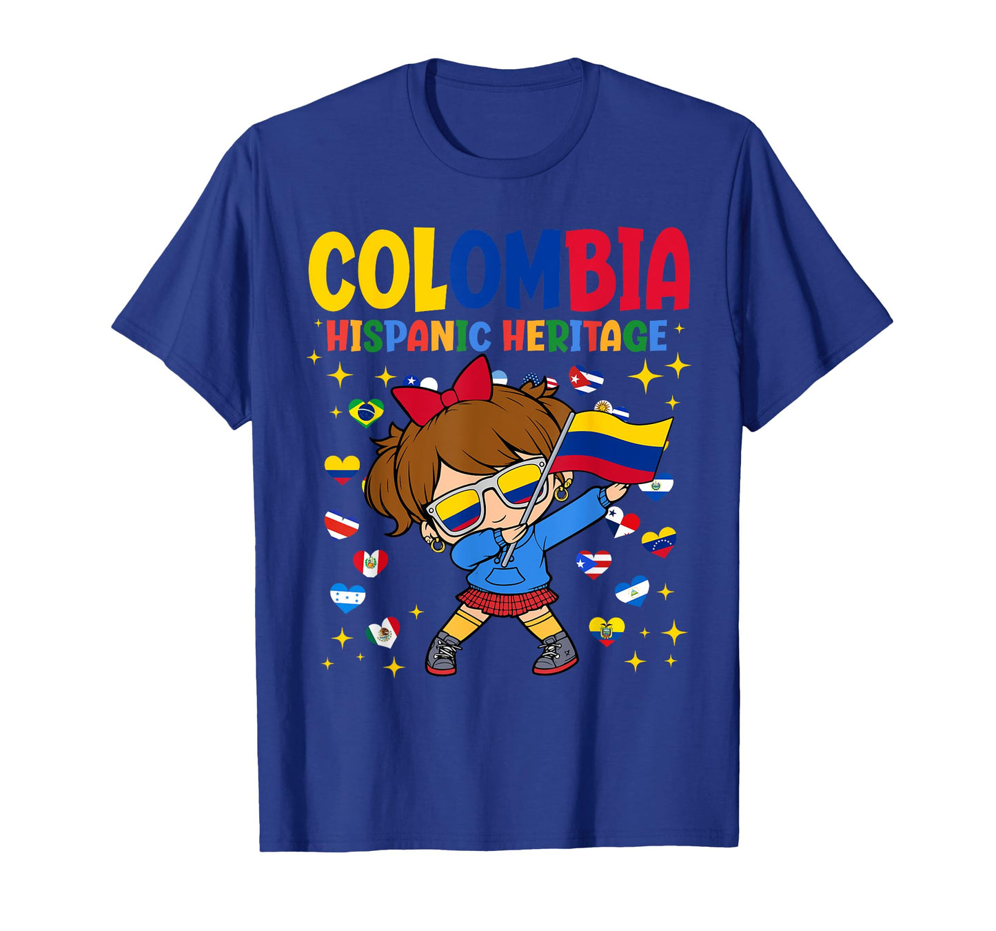 Hispanic Heritage Month Colombia Flag Colombian Girl Kids T-Shirt