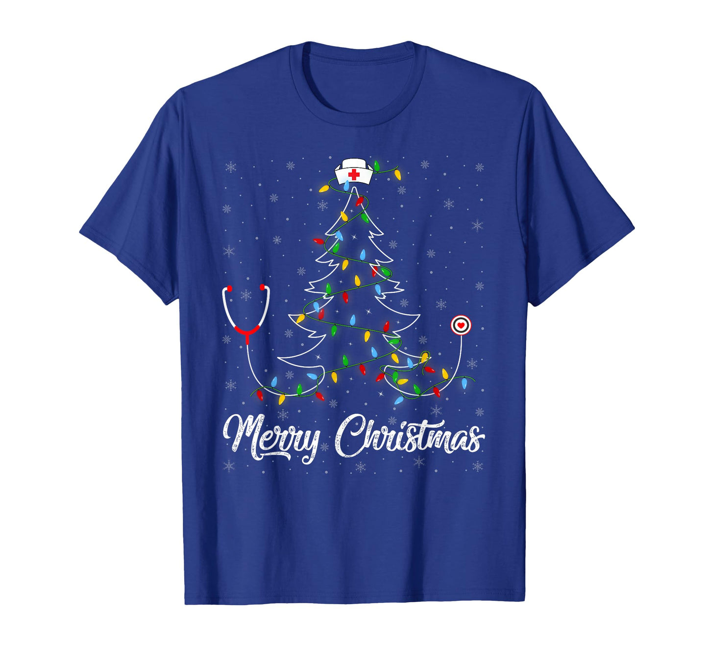 Nurse Stethoscope Christmas Tree Lights Funny Nursing Xmas T-Shirt