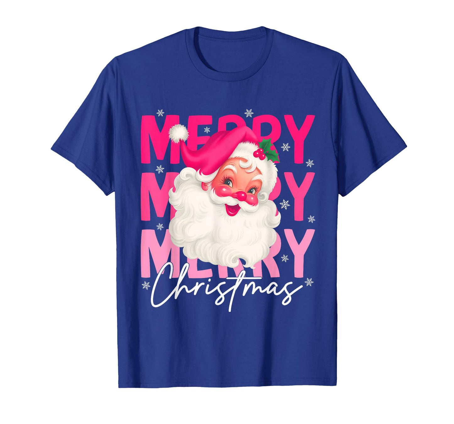 Retro Merry Christmas Pink Santa Claus Xmas Pink Christmas T-Shirt