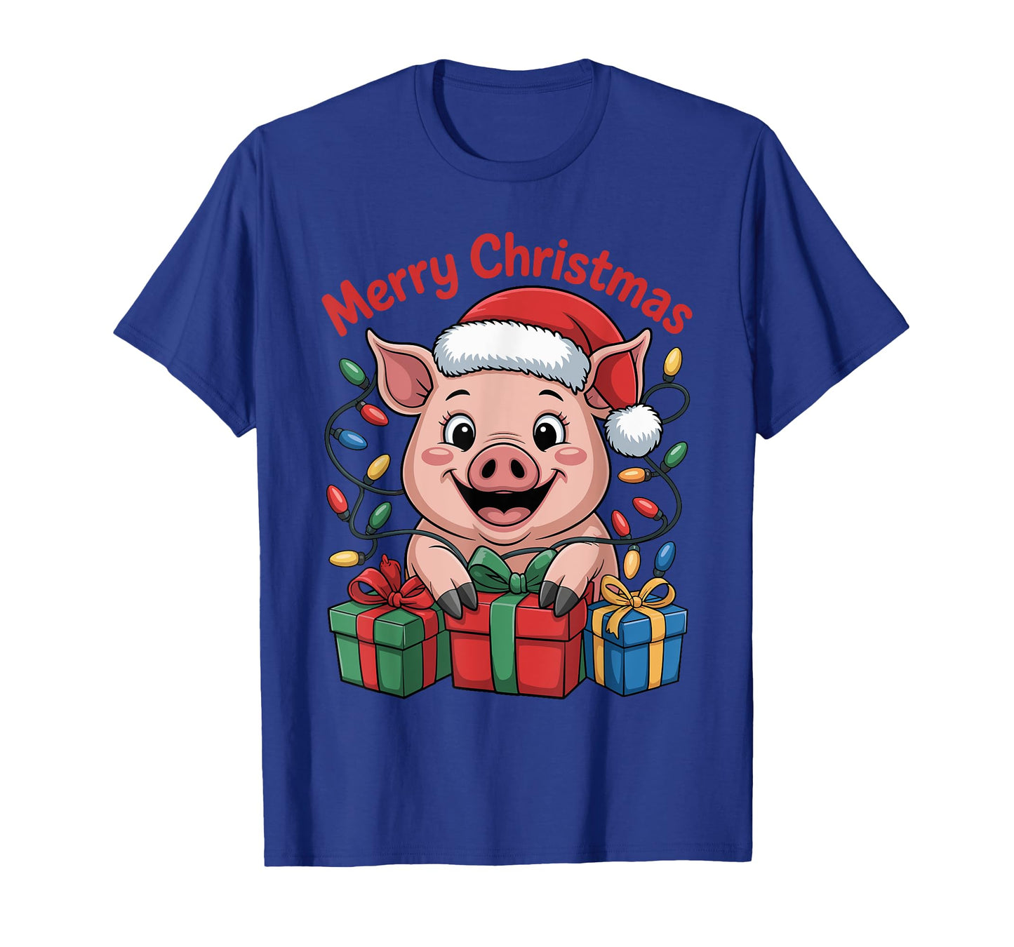 Funny Pig Santa Hat Animals Lovers Ugly Christmas Pajamas T-Shirt
