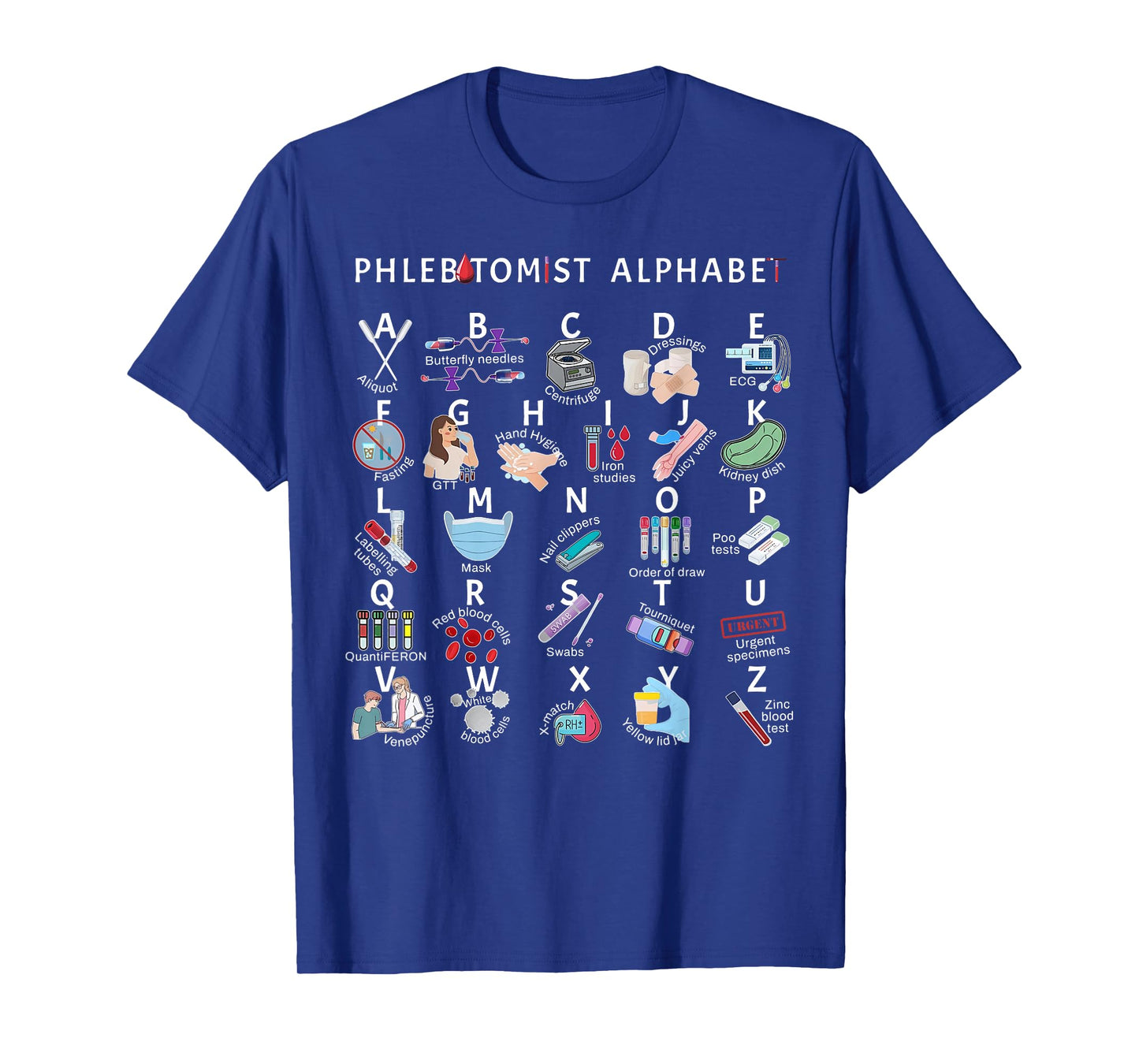 Phlebotomy Nurse Phlebotomist Alphabet Outfit Unisex-Adults Black Small Modern Crew Neck Letter Print T-Shirt