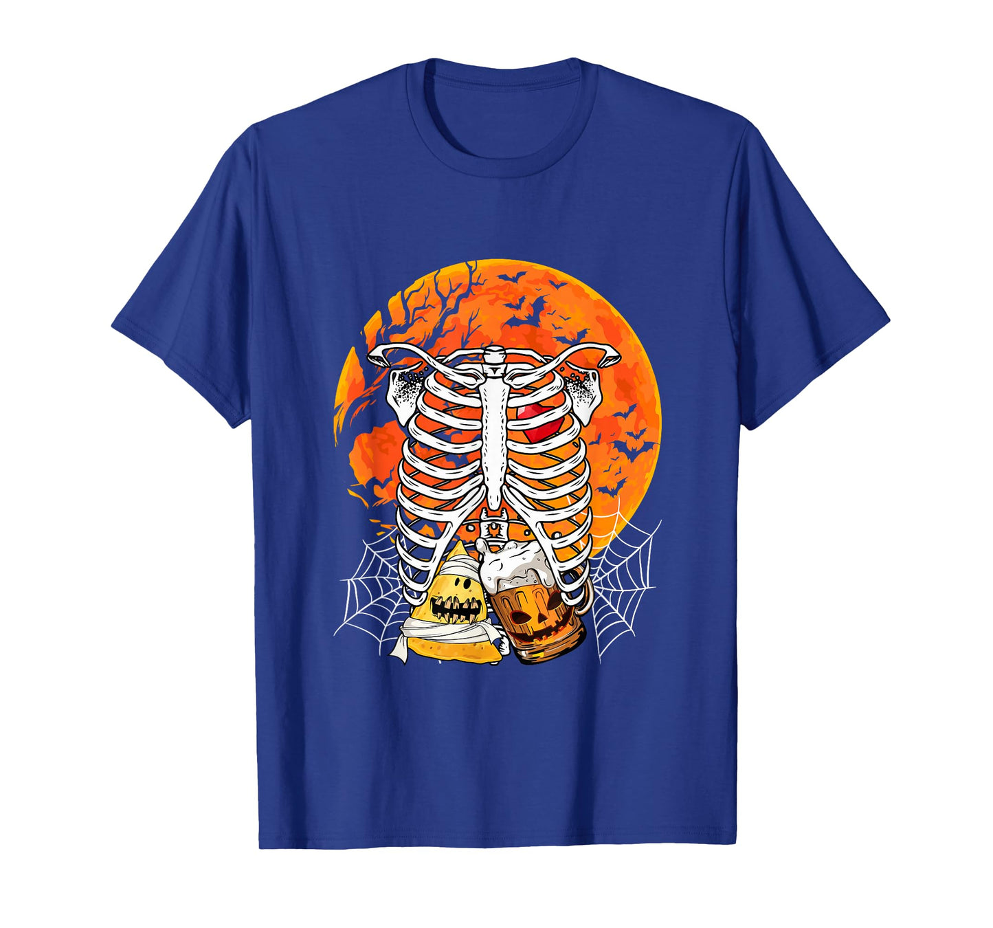 Horror Beer Nacho Inside Rib Cage X-ray Skeleton Halloween T-Shirt
