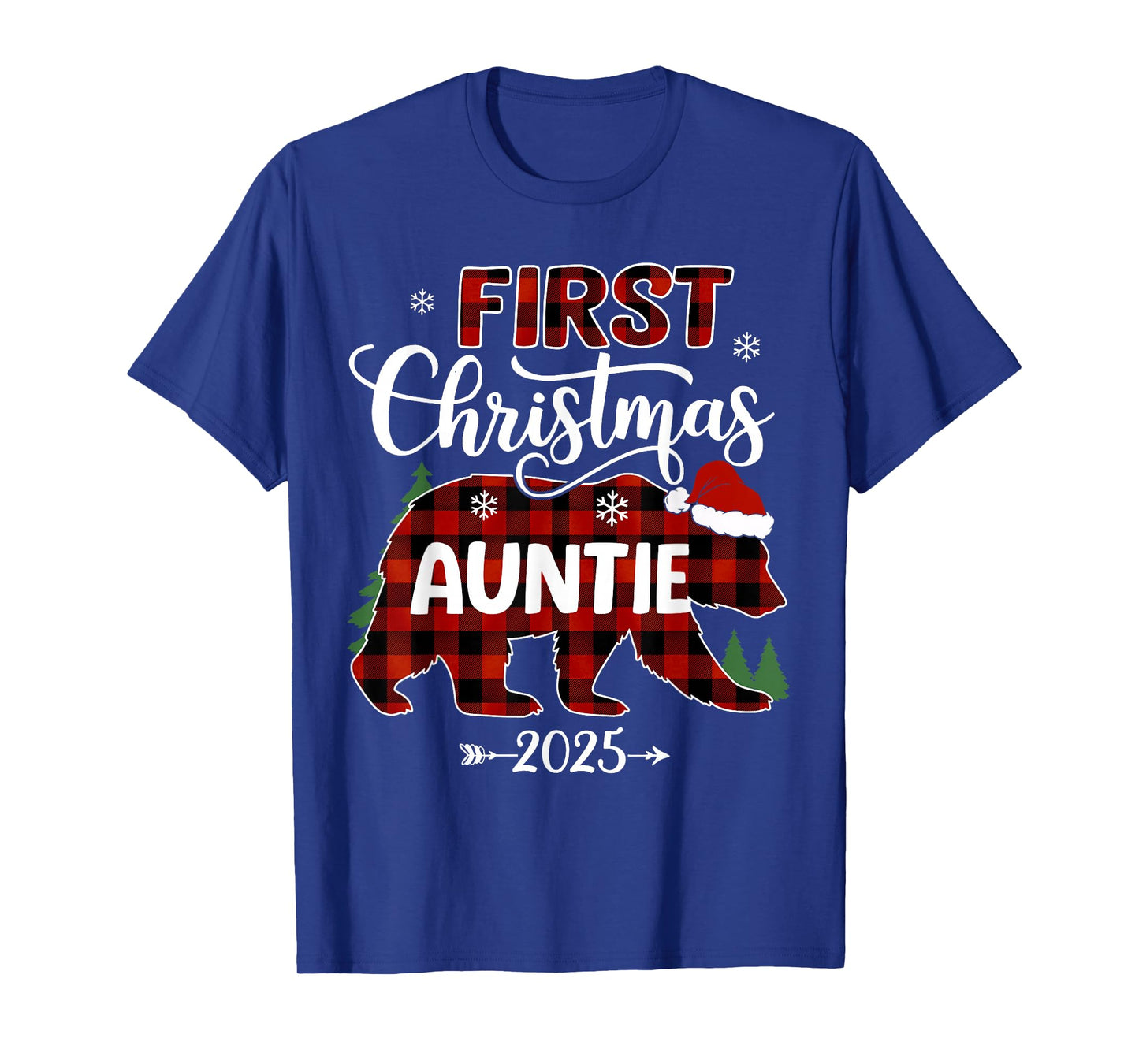 Pregnancy First Christmas Auntie Red Plaid Bear Santa 2025 T-Shirt