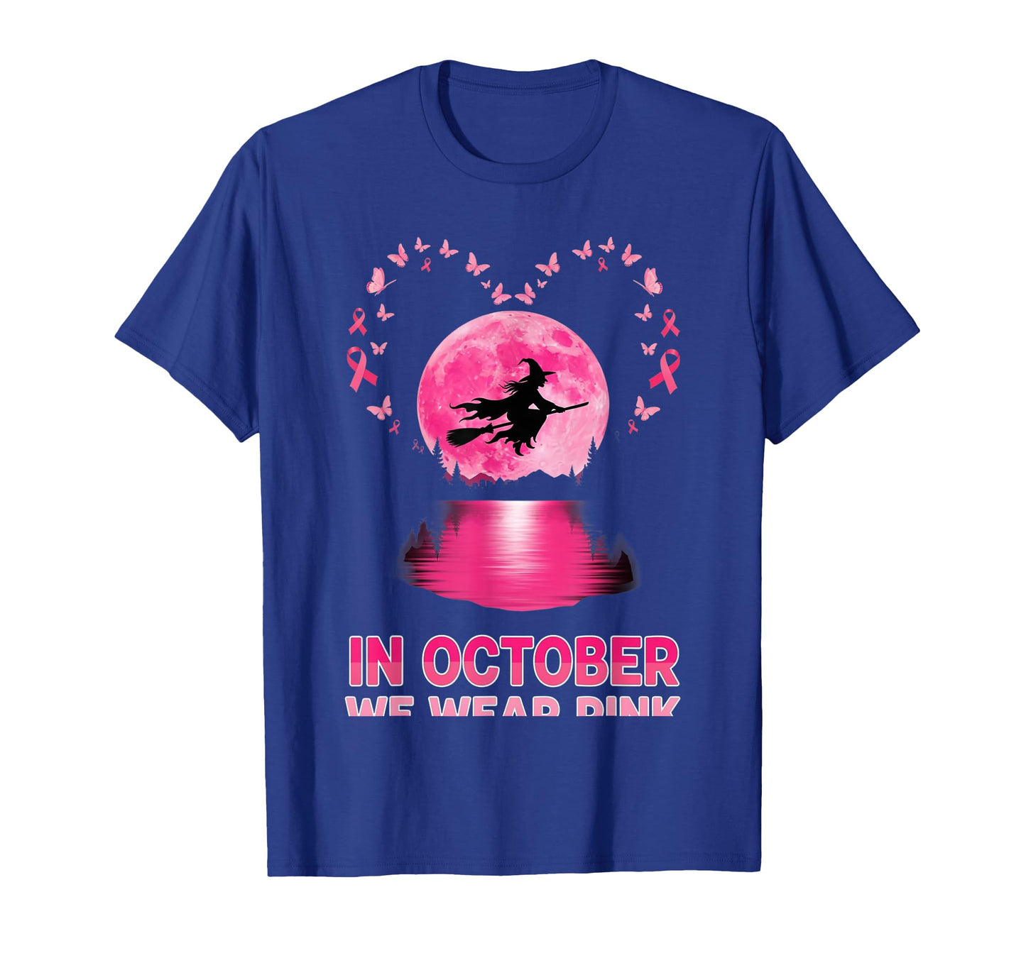 in October We Wear Pink Witch Breast Cancer Awareness T-Shirt