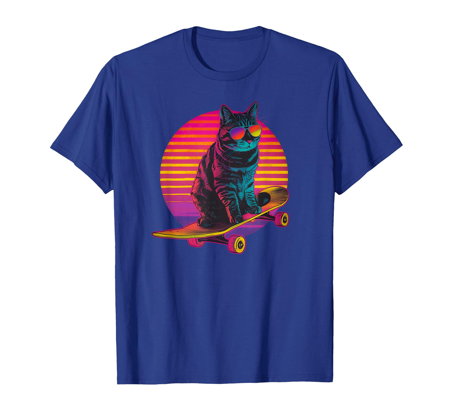 Retro Cat on Skateboard Retro Sunset T-Shirt