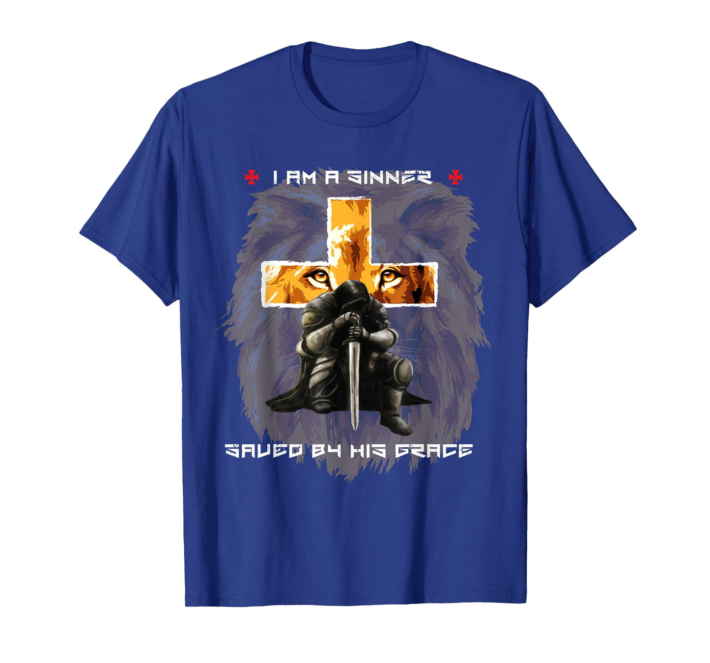 Sinner Saved By Gods Grace Christian Messages Lion Cross T-Shirt