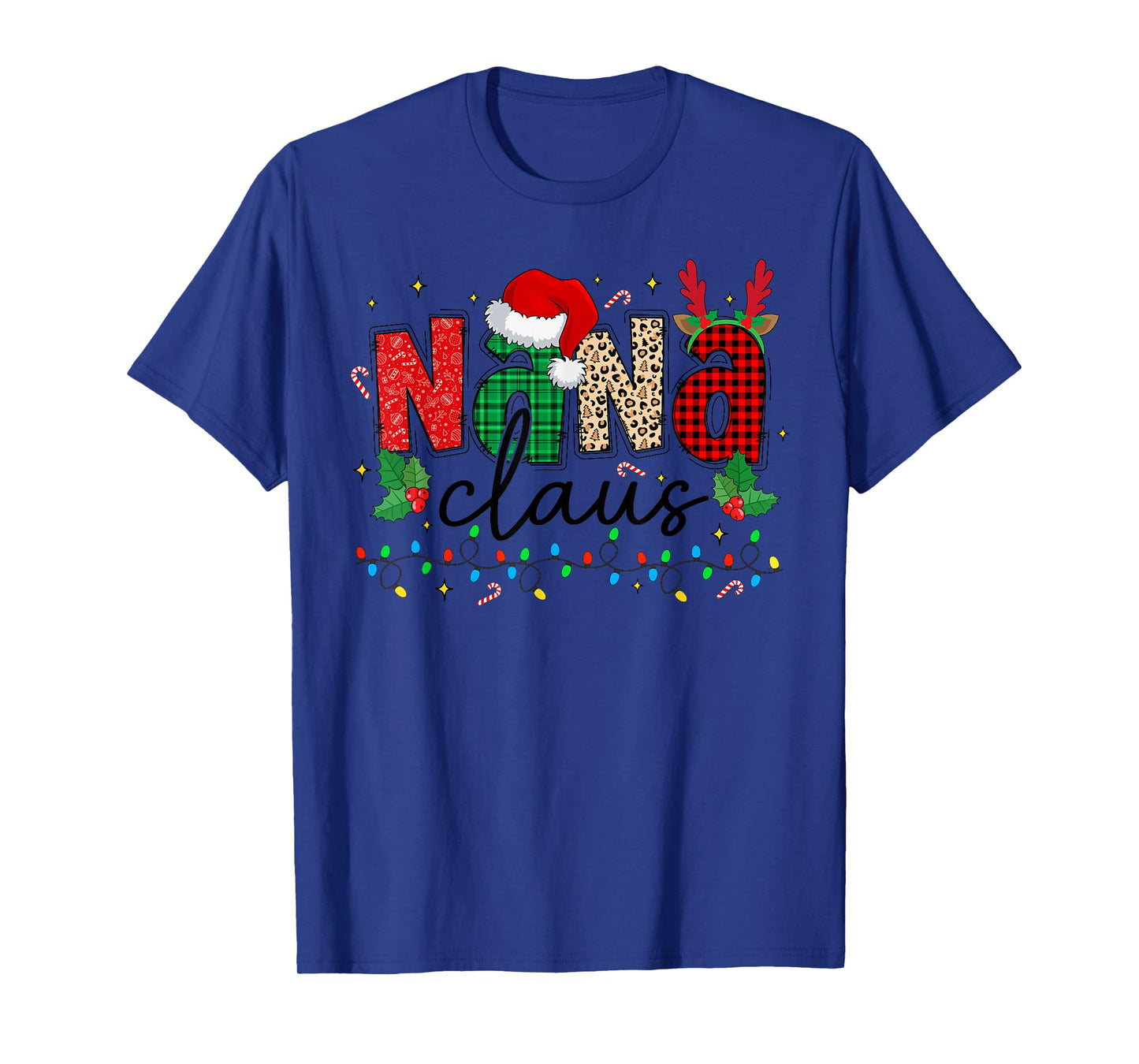 Nana Claus Christmas Santa Hat Reindeer Grandma Grandkids T-Shirt