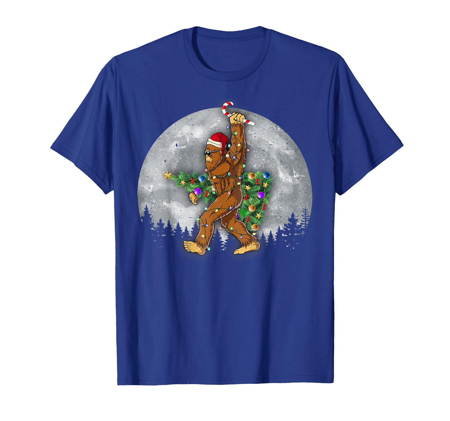 Santa Bigfoot Christmas Tree Xmas Lights Funny Sasquatch T-Shirt
