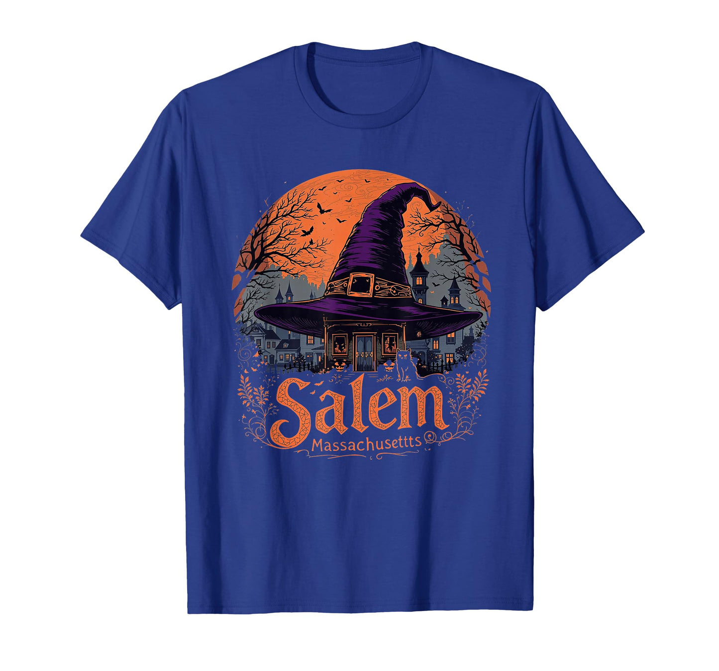 Vintage Salem Massachusetts Halloween Skyline Cityscape T-Shirt