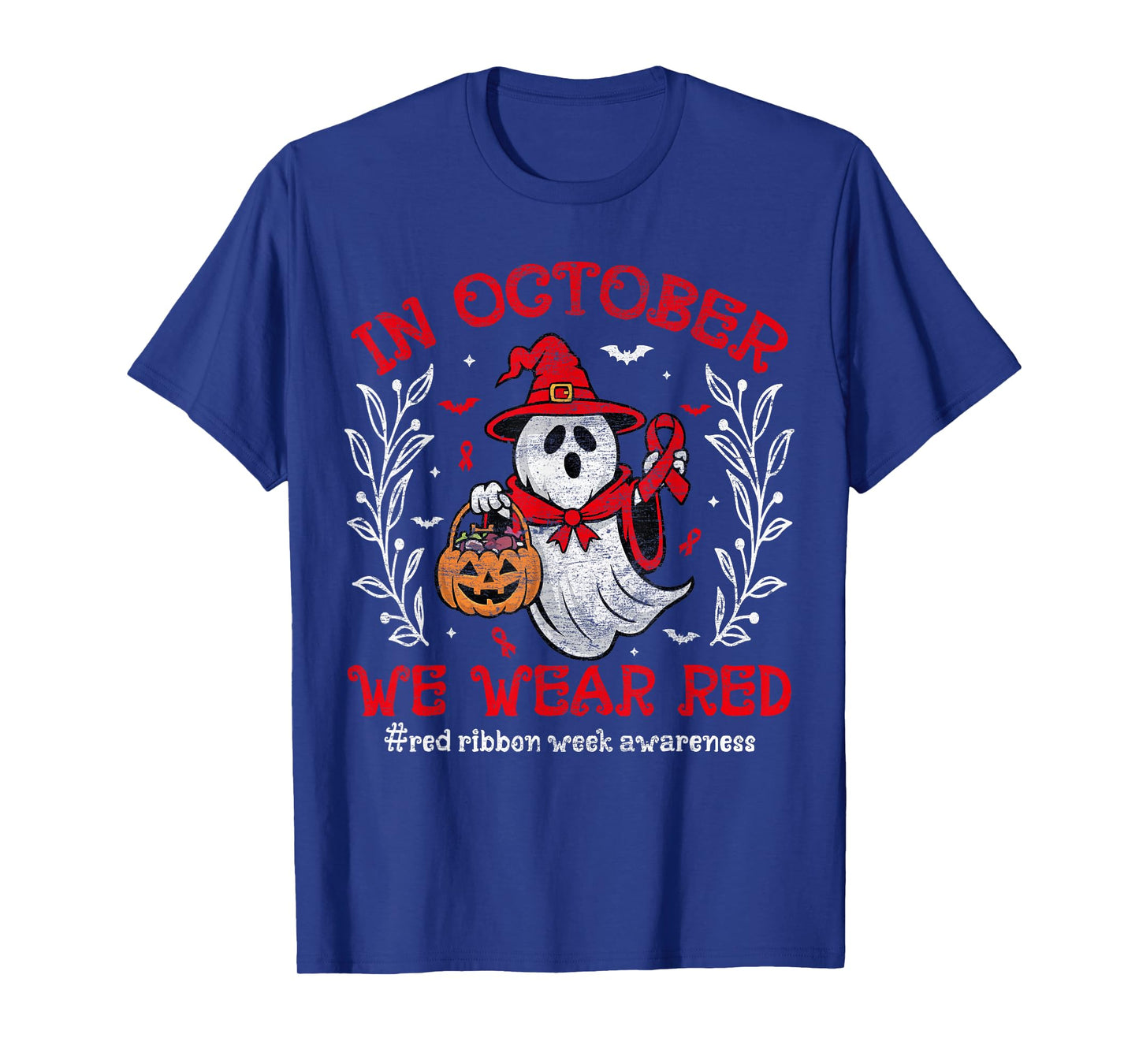 In October We Wear Red For Red Ribbon Week Awareness Ghost T-Shirt