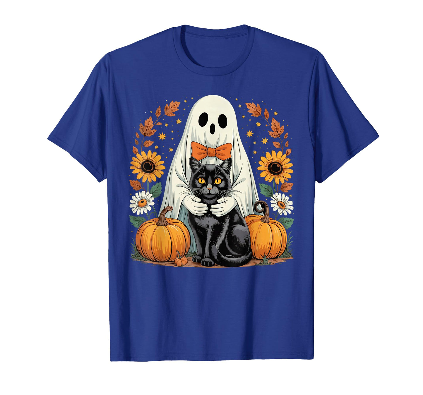 Womens Halloween Ghost Black Cat Ghost Halloween Girls T-Shirt