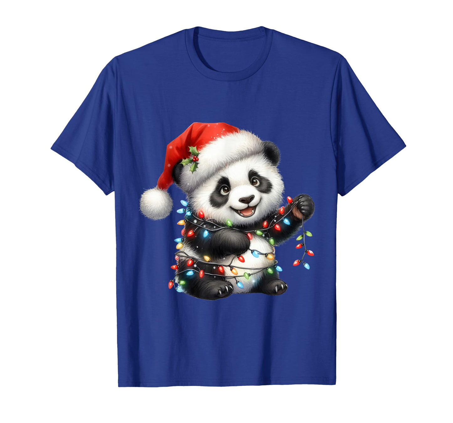 Panda Christmas Lights Funny Santa Hat Merry Xmas T-Shirt