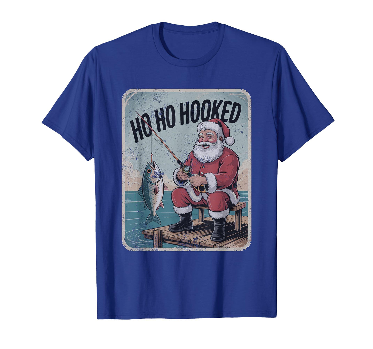 Vintage Santa Fishing Retro Christmas Holiday Sports T-Shirt