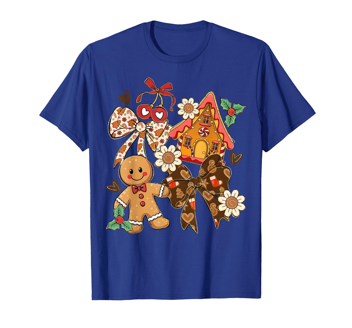 Preppy Christmas Gingerbread Coquette Bow Floral Xmas Pajama T-Shirt