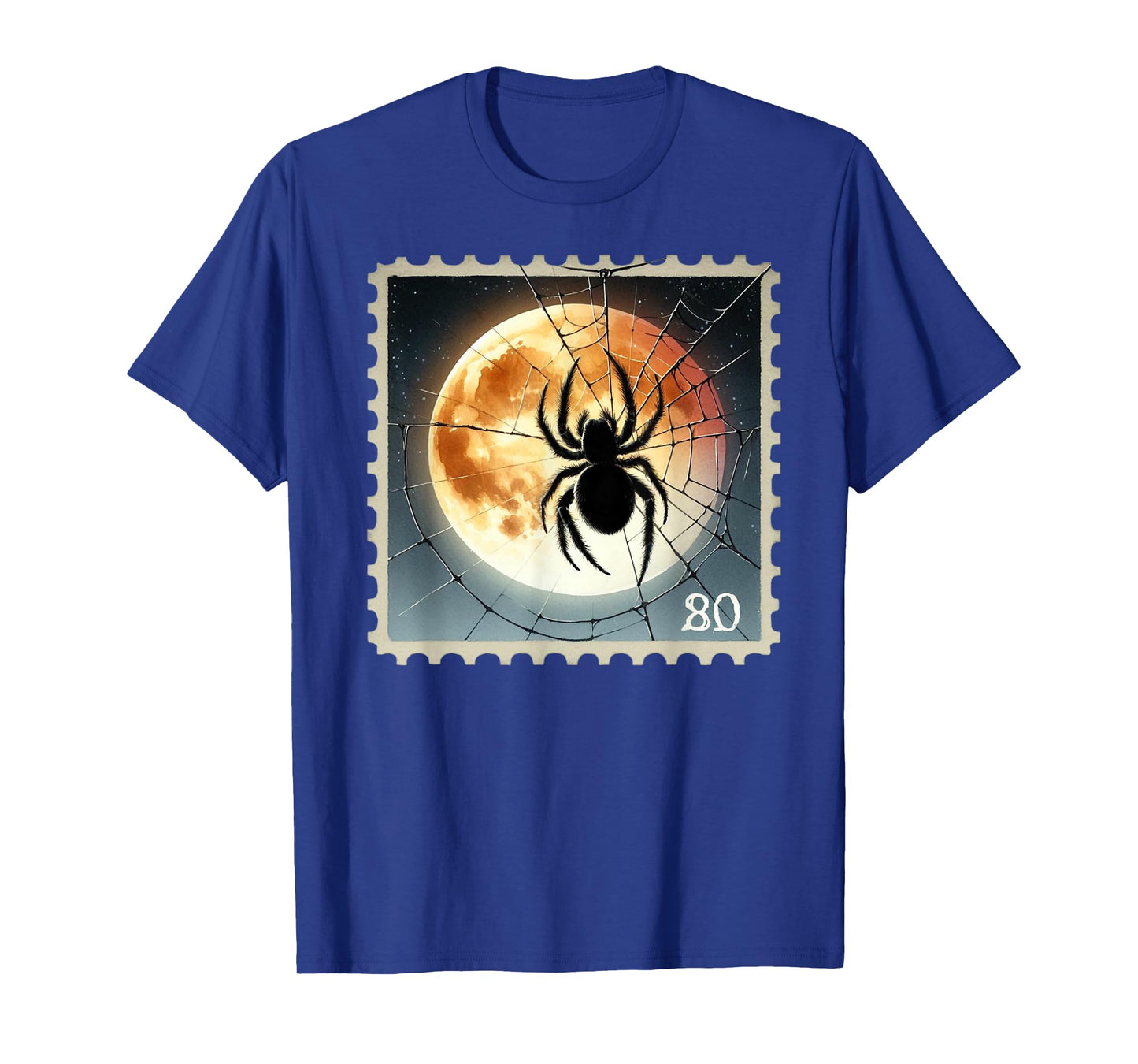 Spider Silhouette Full Moon Halloween Postage Stamp T-Shirt