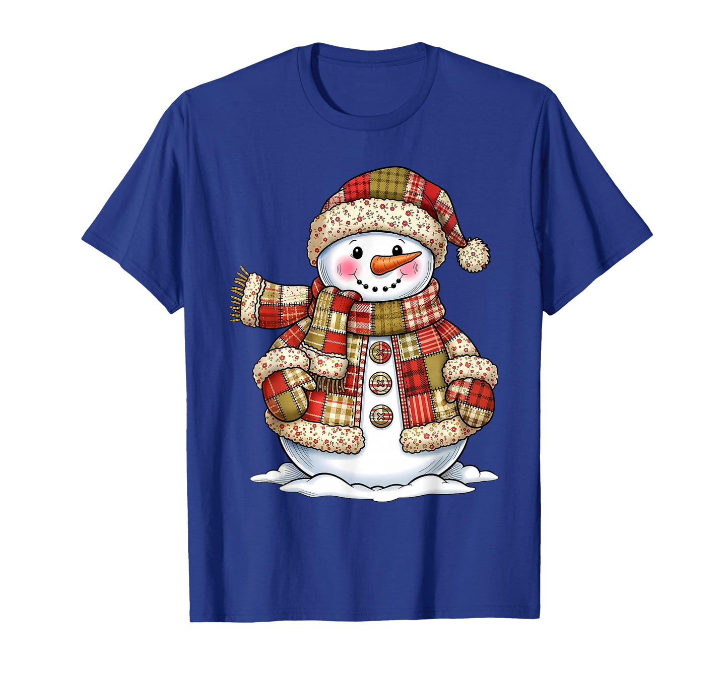 Vintage Funny Patchwork Snowman Merry Christmas Season T-Shirt