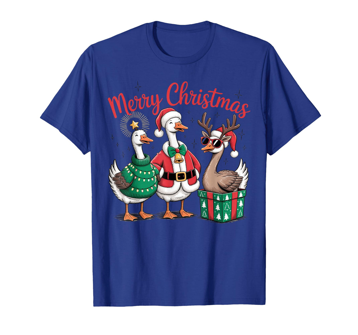 Funny Christmas Geese Santa Reindeer Holiday Outfit T-Shirt
