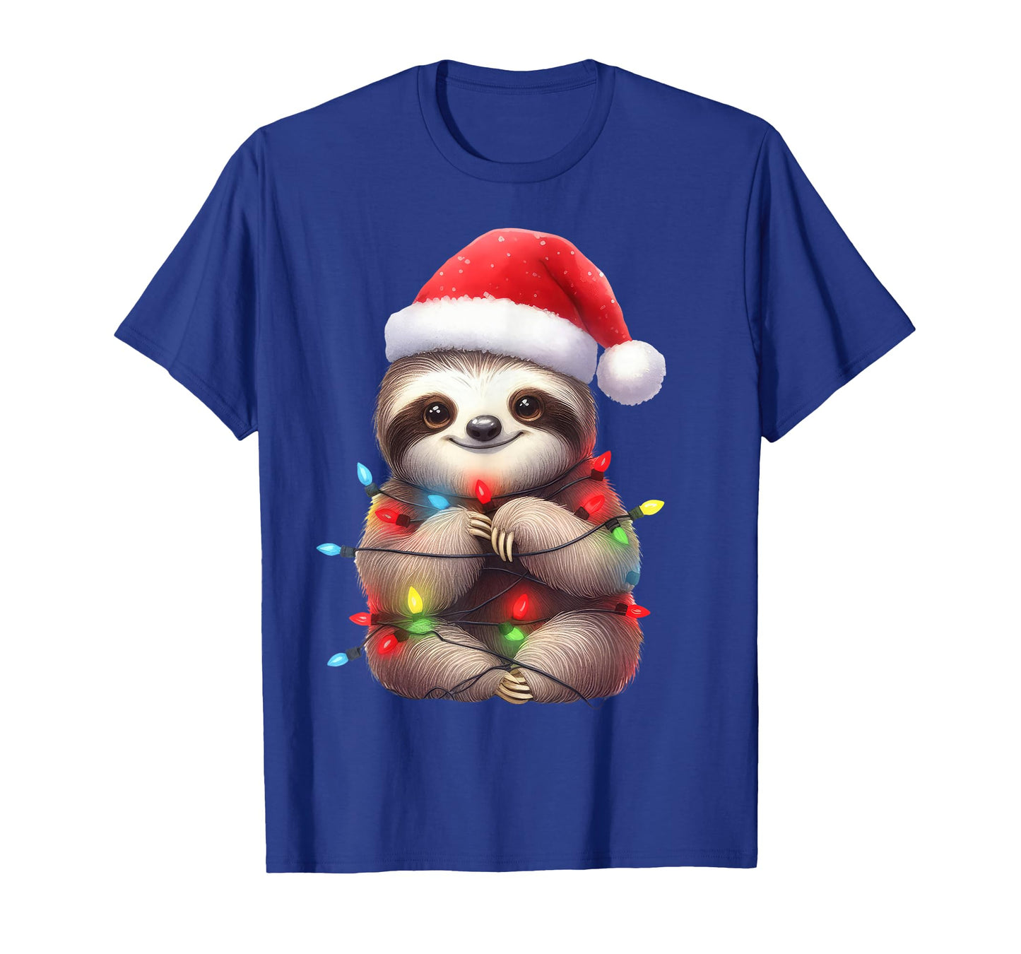 Sloth Christmas Lights Funny Santa Hat Merry Xmas T-Shirt