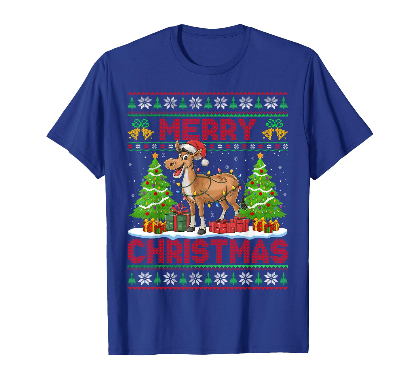 Mule Donkey Ugly Christmas Sweaters Funny Santa Lights Xmas T-Shirt