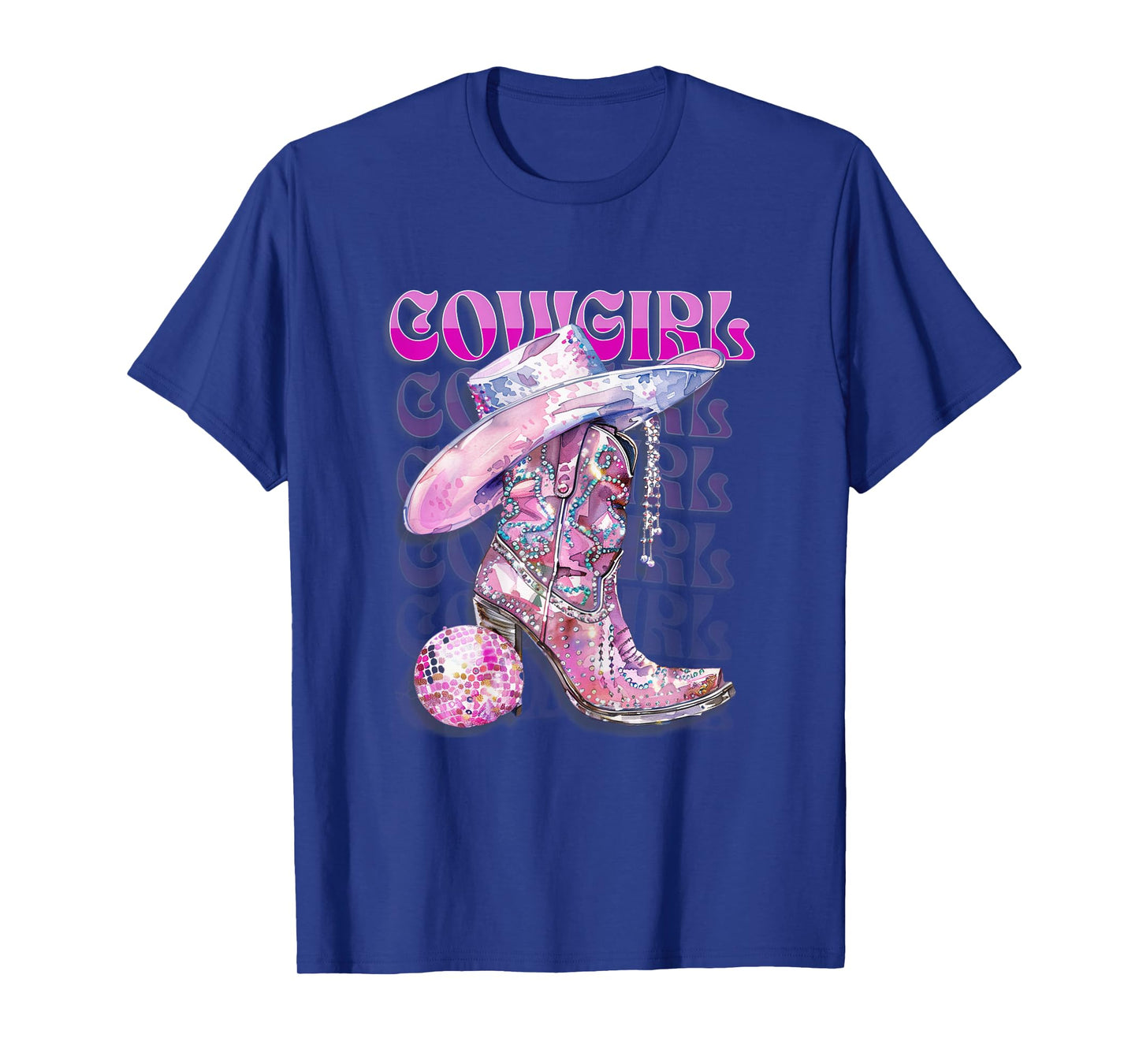 Pink Cowgirl Boots Disco Western Country Cow Girl Coastal T-Shirt
