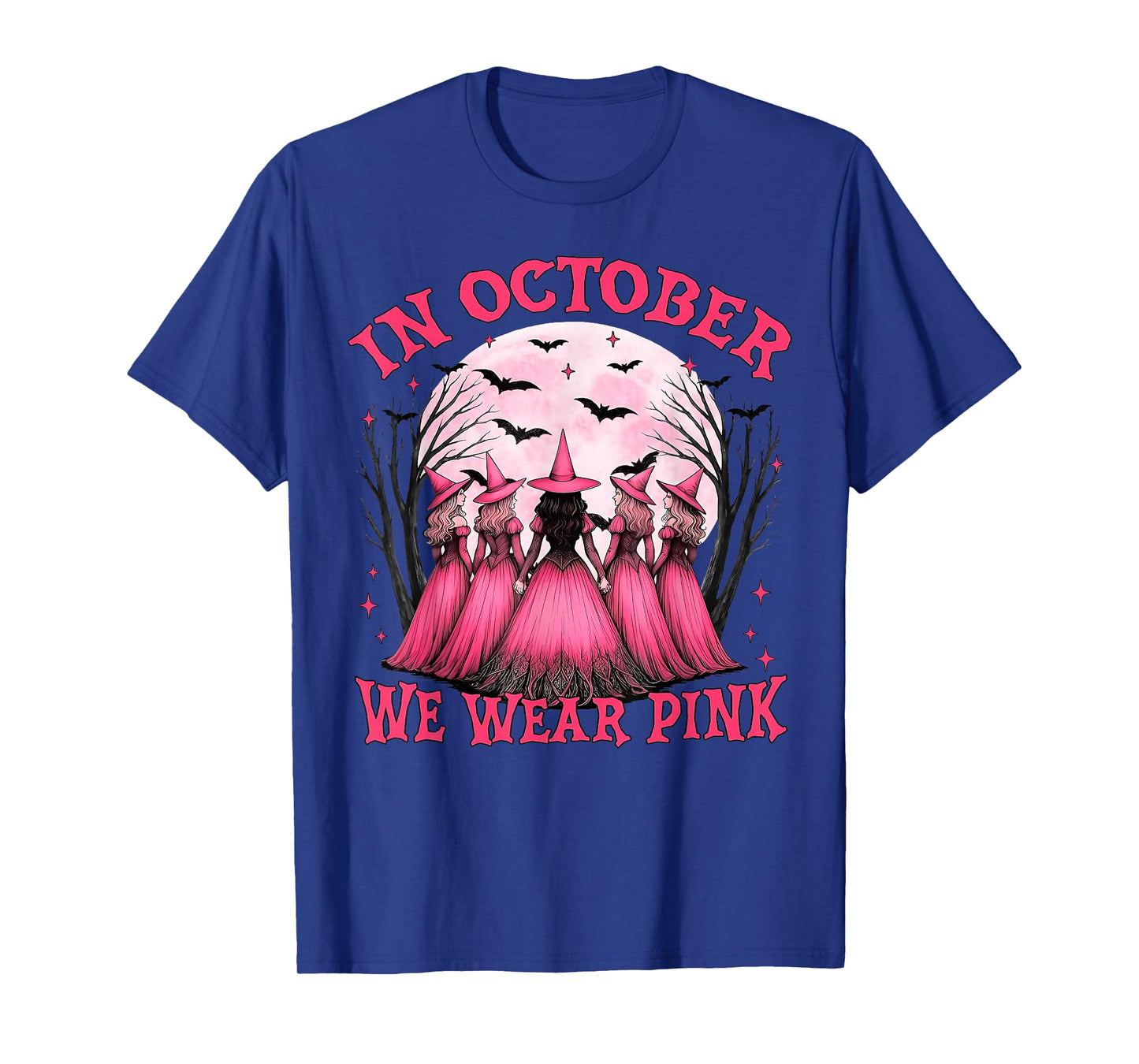 in October We Wear Pink Witch Halloween Breast Cancer Women T-Shirt