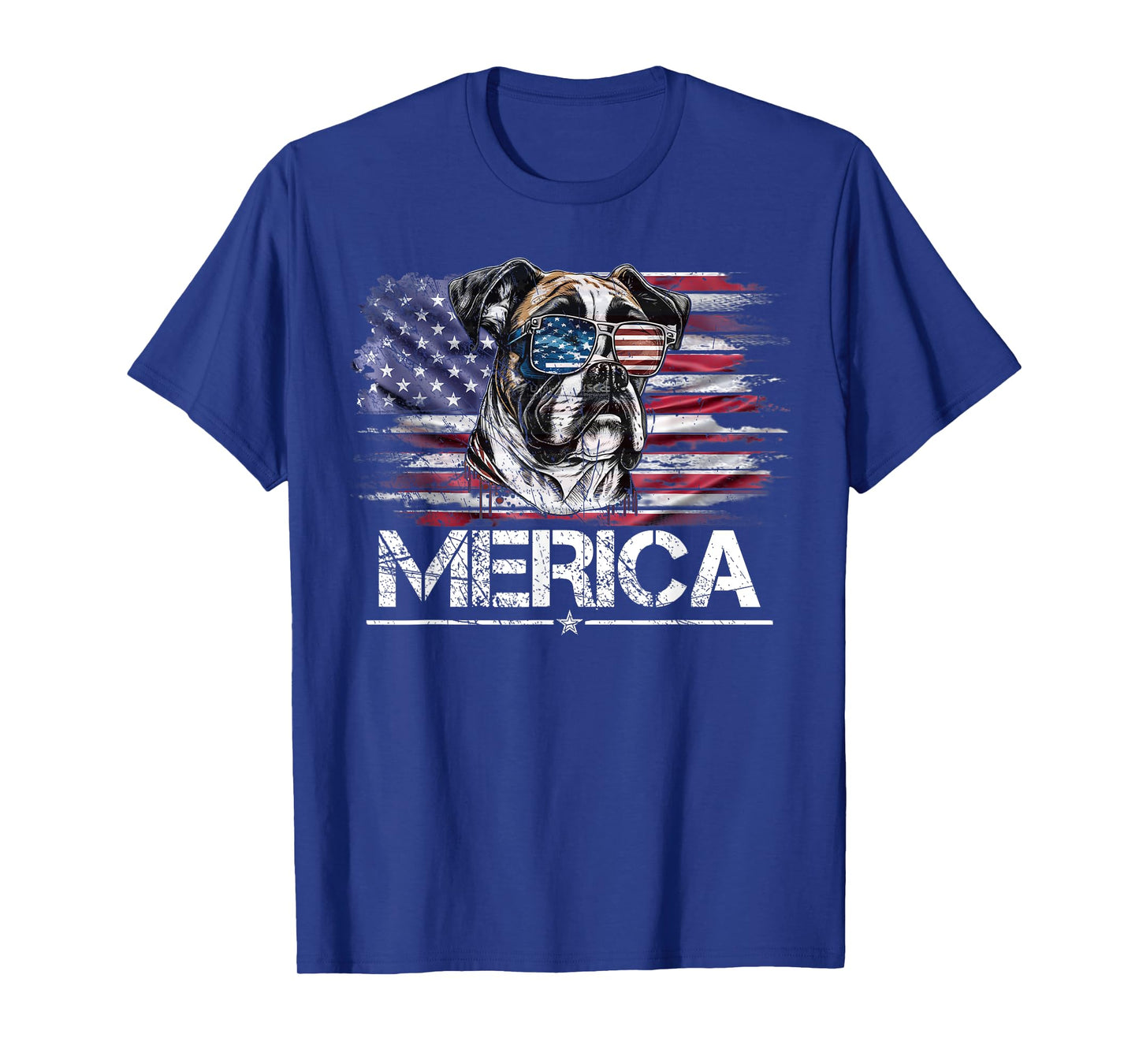 Vintage Boxer Dog, Merica Boxer Dog USA Flag Funny Women Kids Men T-Shirt