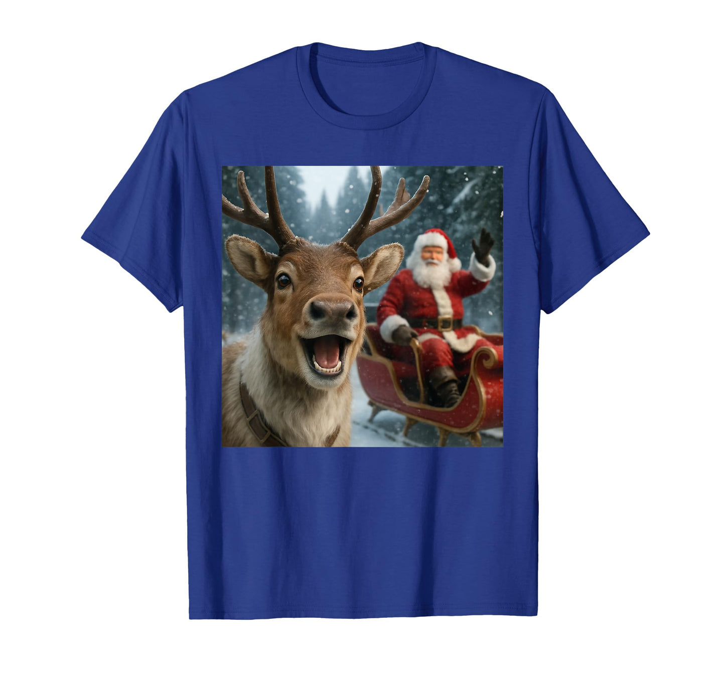 Funny Santa Claus in Sleigh with Reindeer Christmas Holiday T-Shirt