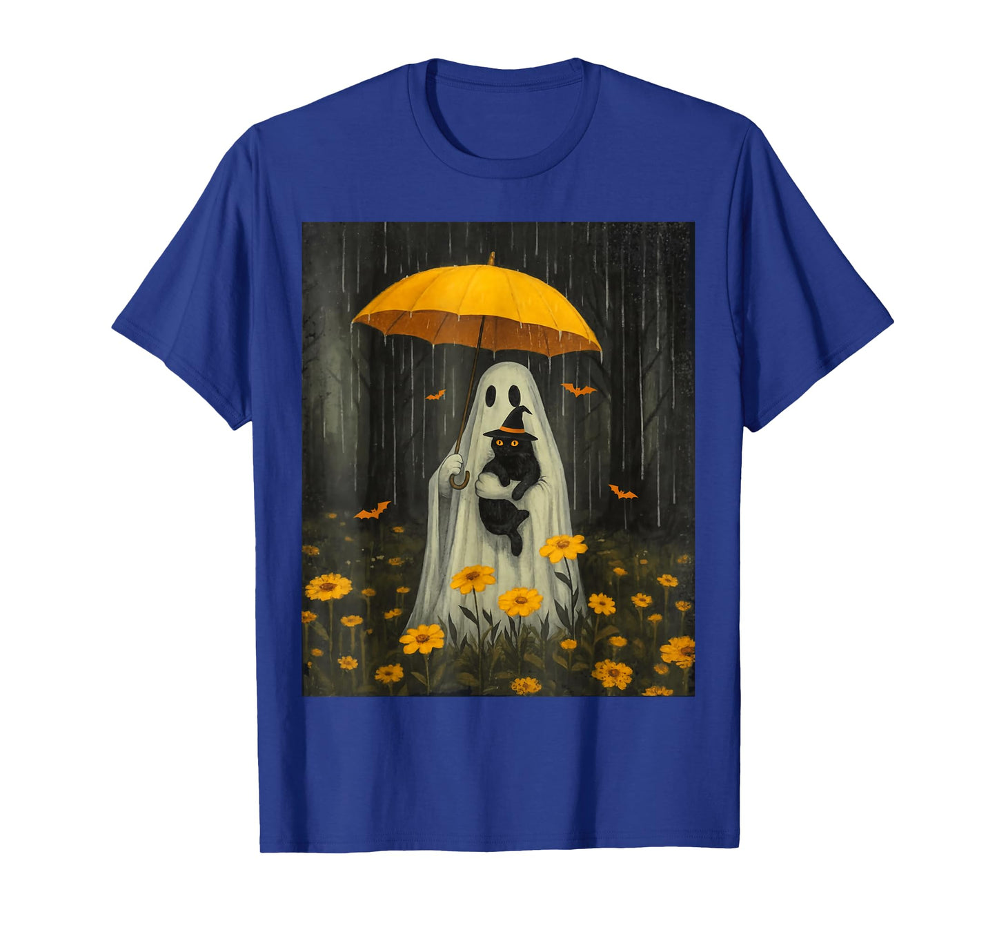 Cute Ghost Holding Black Cat Spooky Halloween Men Women Kids T-Shirt