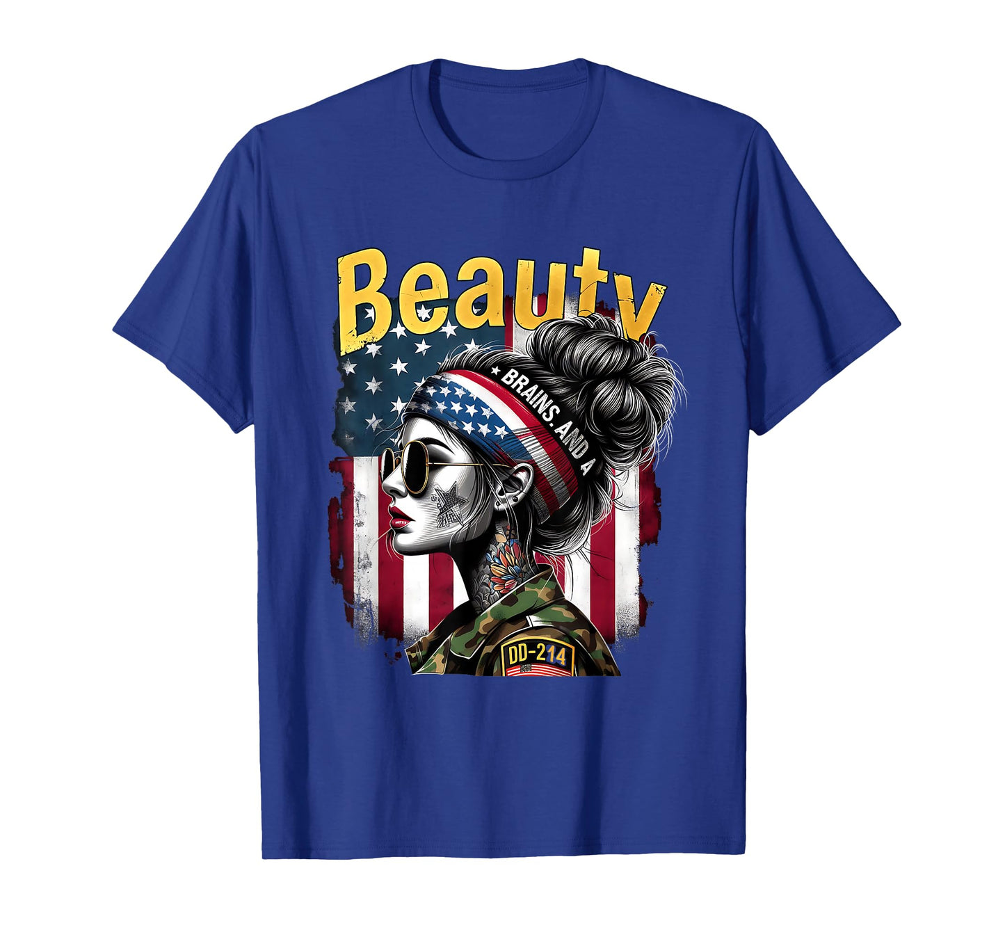 Beauty Brains US Female Veteran Army Floral Vintage T-Shirt