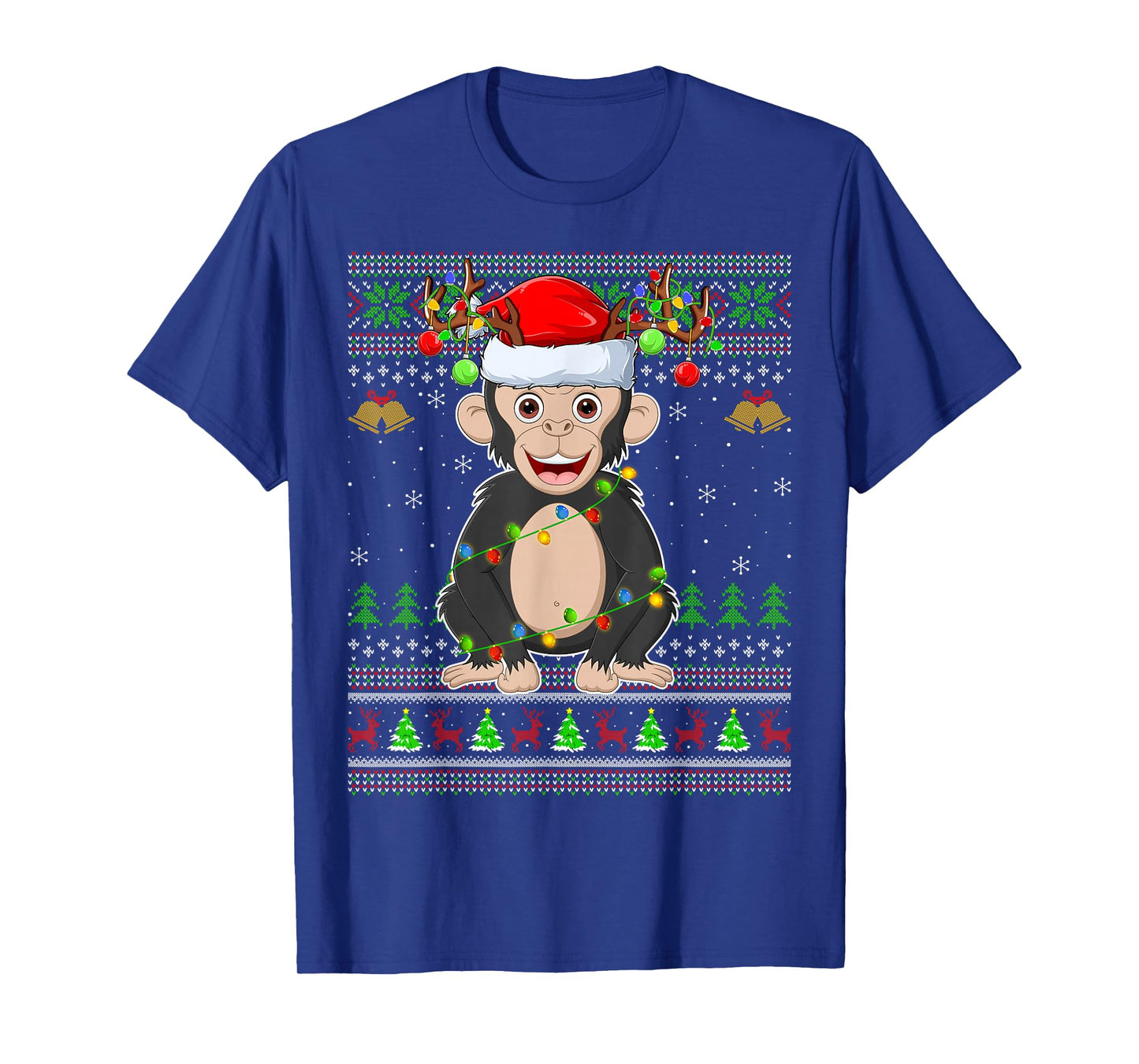 Chimpanzee Ugly Christmas Sweaters Holiday Santa Cute Xmas T-Shirt