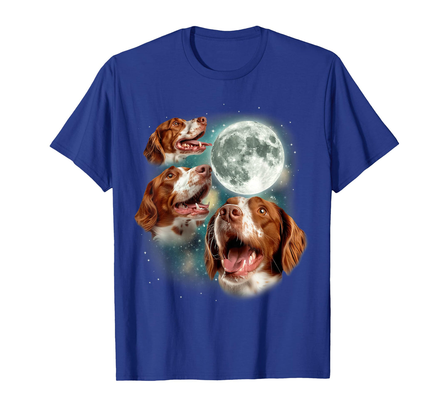 Three Brittany Spaniel Moon | 3 Spaniels Howling At Moon Dog T-Shirt for Men Women