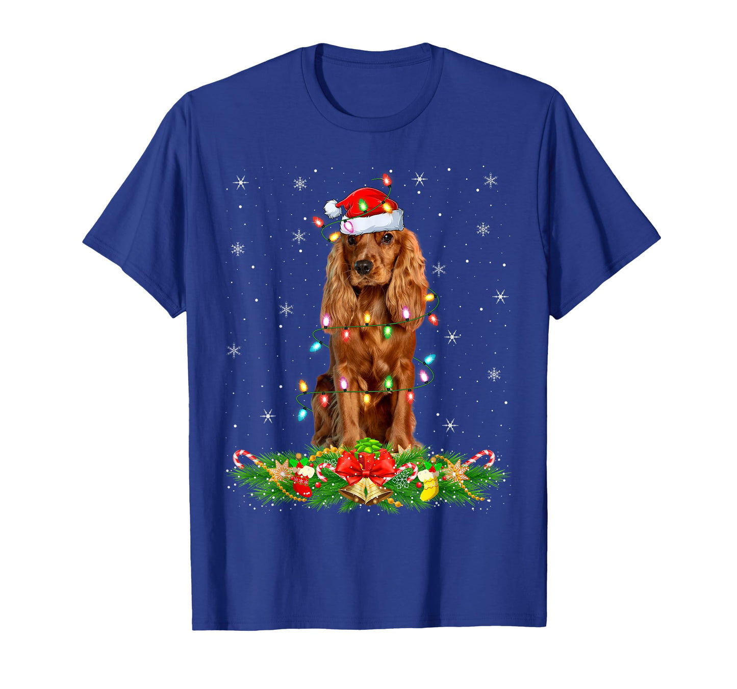 Cocker Spaniel Dog Christmas Lights Funny Santa Hat Xmas T-Shirt