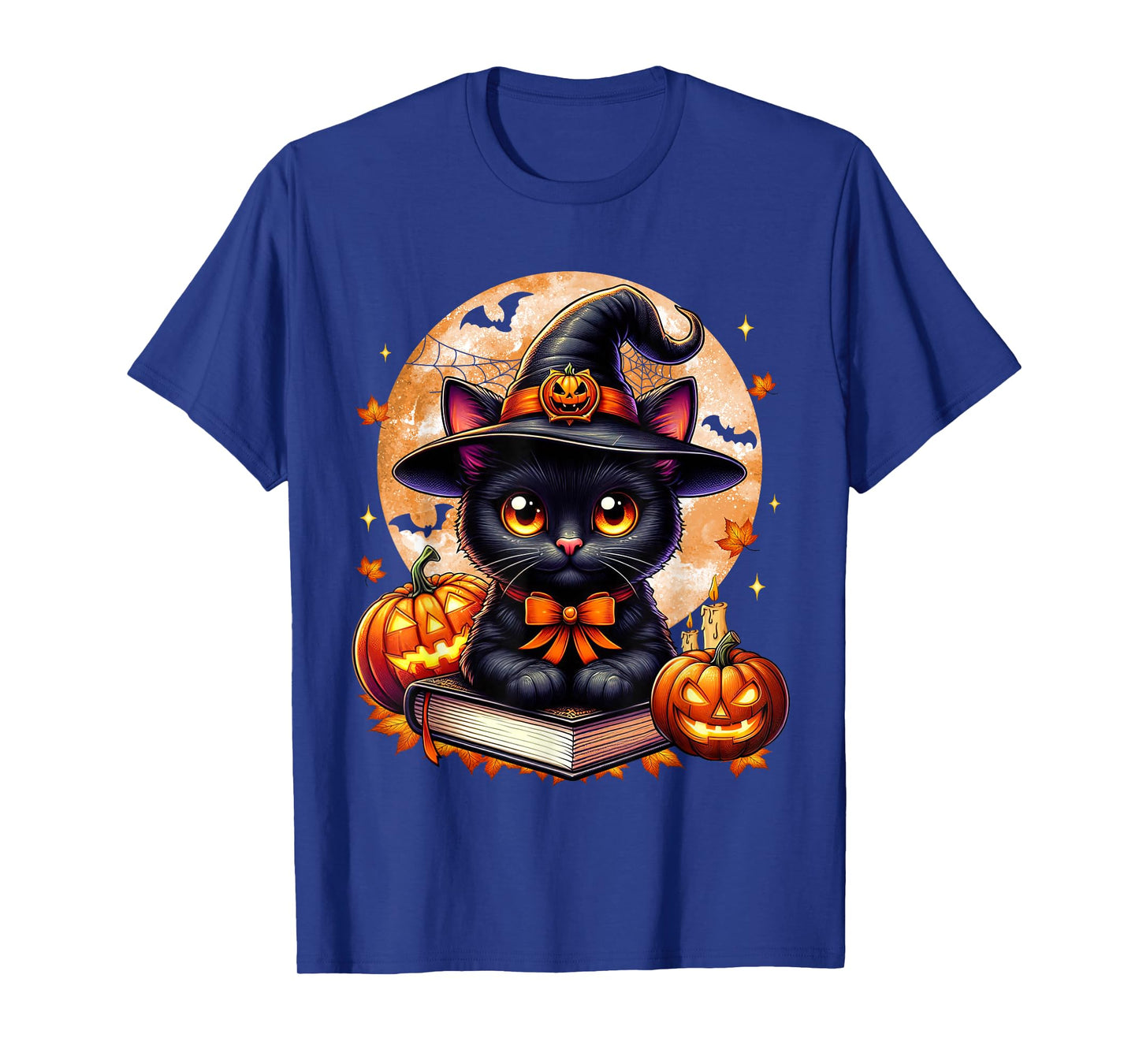 Retro Black Cat Halloween Pumpkin Costume for Women Men Kids T-Shirt